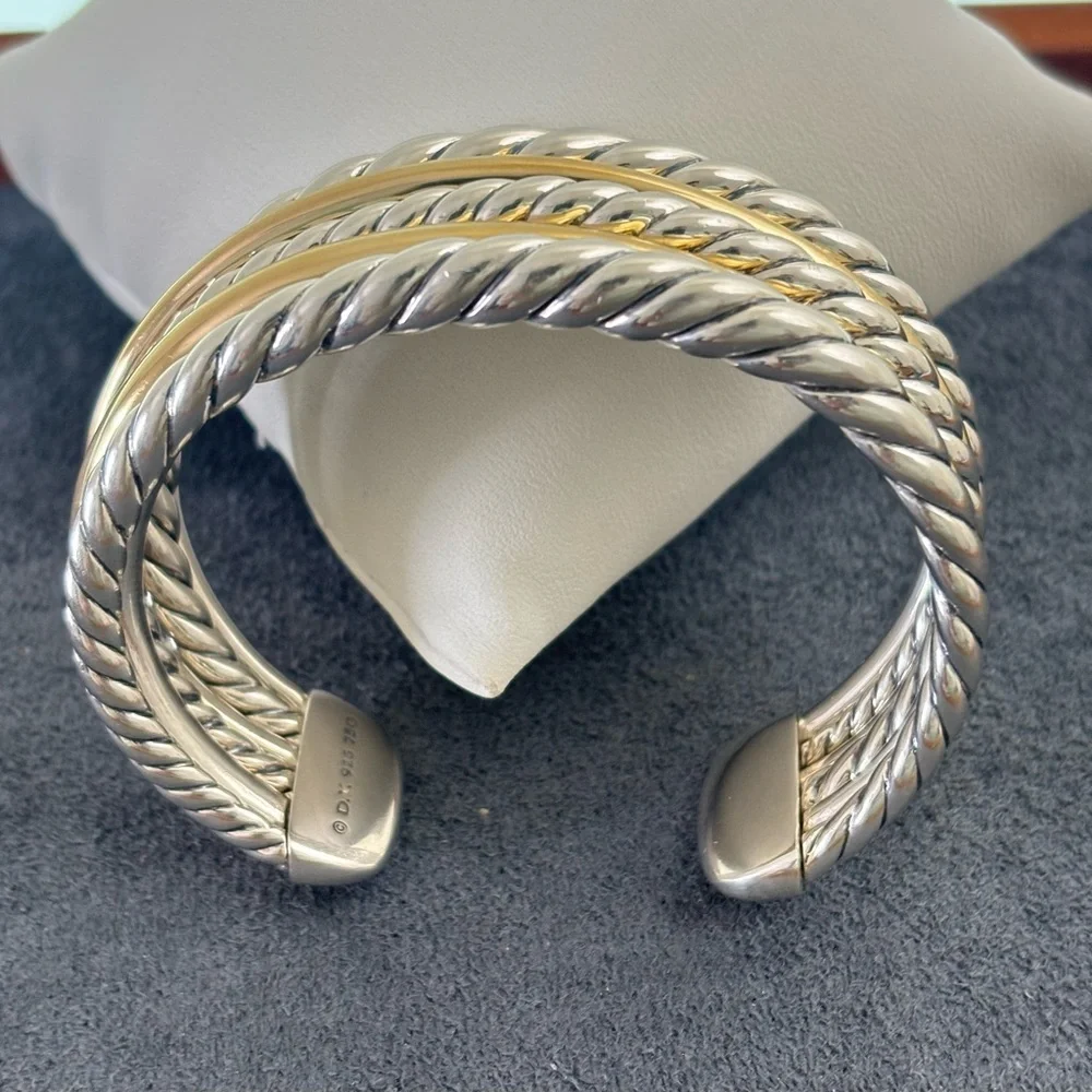 David Yurman 925 & 18k Gold Six Row Pure Form Bracelet-Small